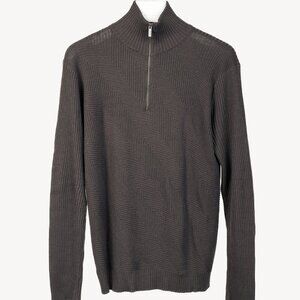 Armani Collezioni Brownish-Grey Ribbed Silk-Blend Knit 1/2-Zip Pullover